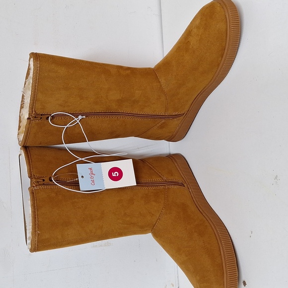 NEW! Cat & Jack Girls Natalia Shearling Style Boots, Cognac Brown - Picture 4 of 9